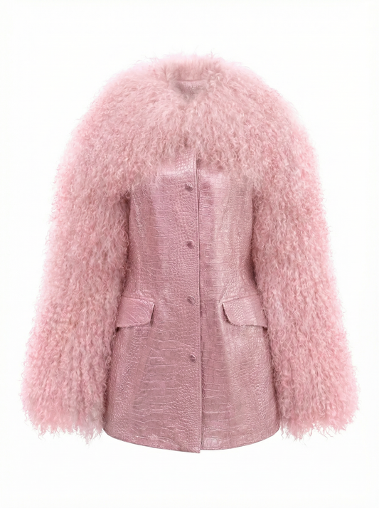 Pink Croc Mongolian Sleeve Coat Dress