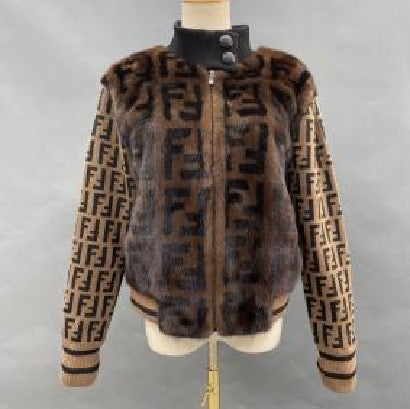 Luxe Monogram Knit & Mink Bomber –
