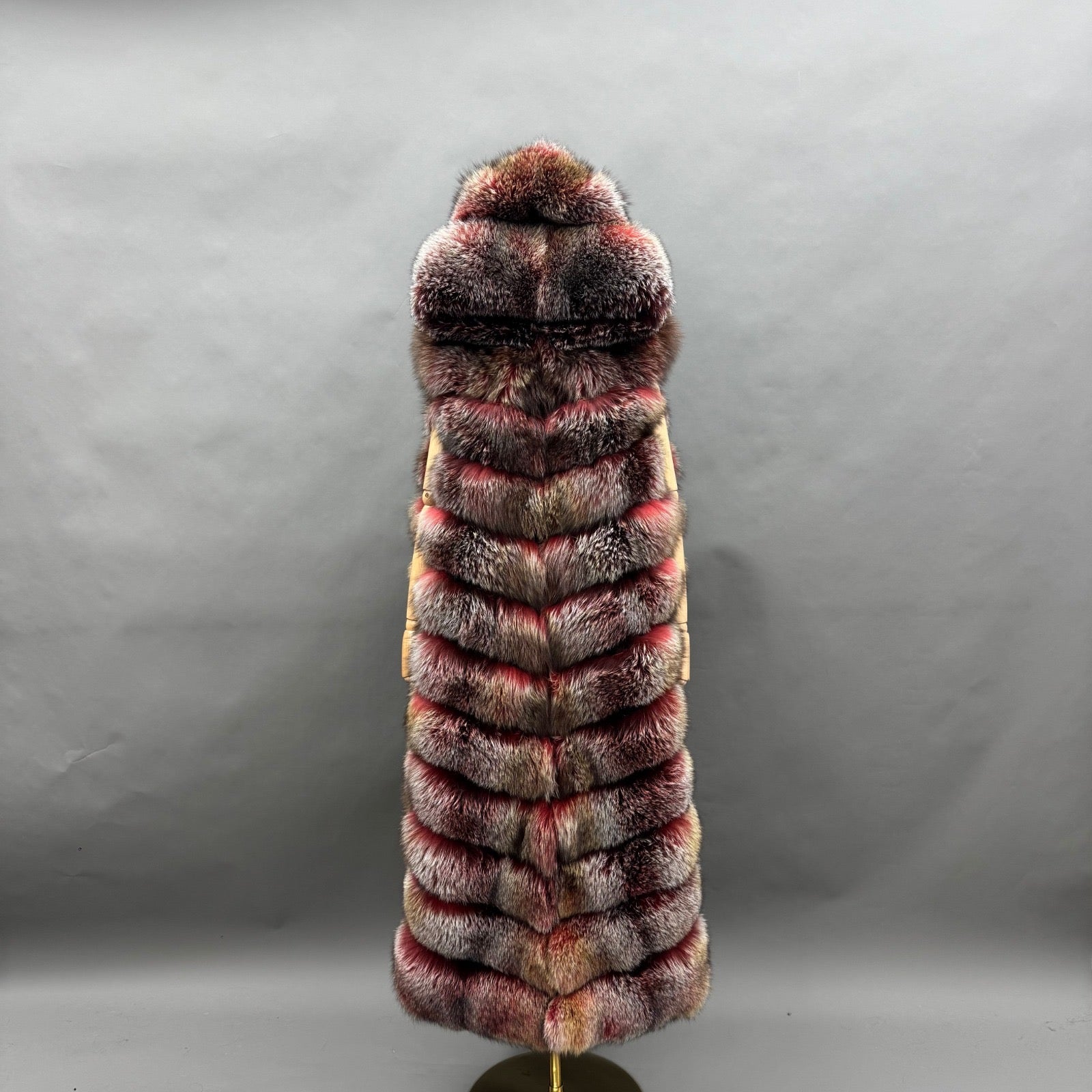 Crimson Fox Hooded Full-Length Fur Vest | FGM Bespoke – Furry