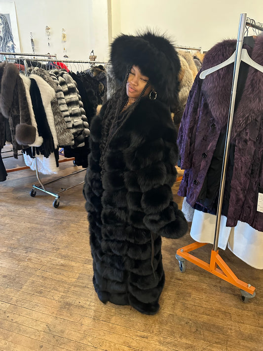Black Full Length Fox Coat | FGM Bespoke