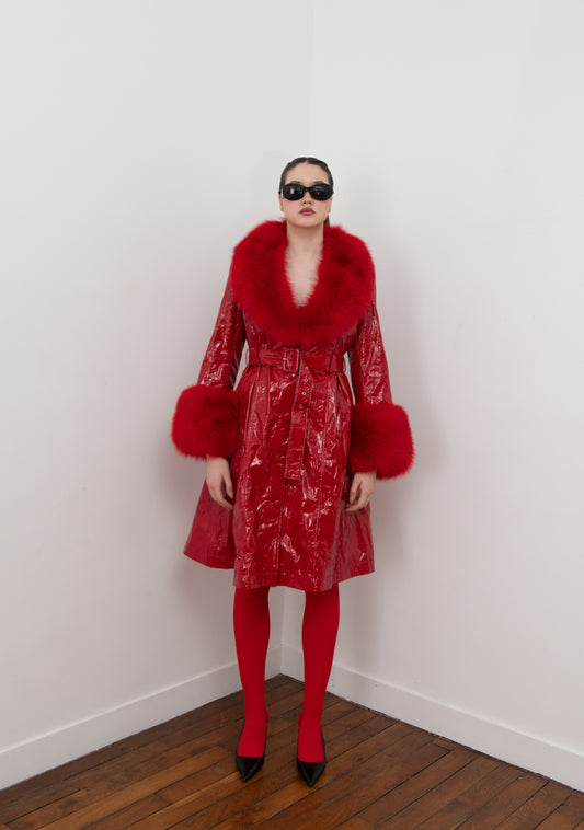 Leather Slicker Trench Coat