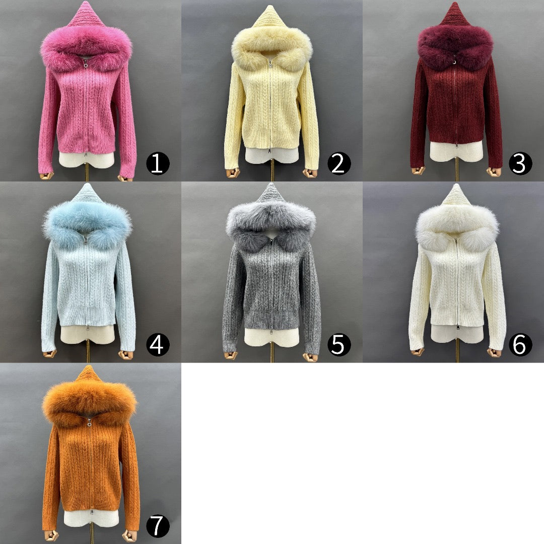 FGM Bespoke Fur-Trim Knit Hoodie Jacket