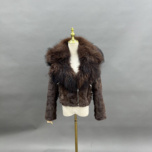 Chocolate Mink Jacket With Natural Fox Fur Trim | FGM Bespoke