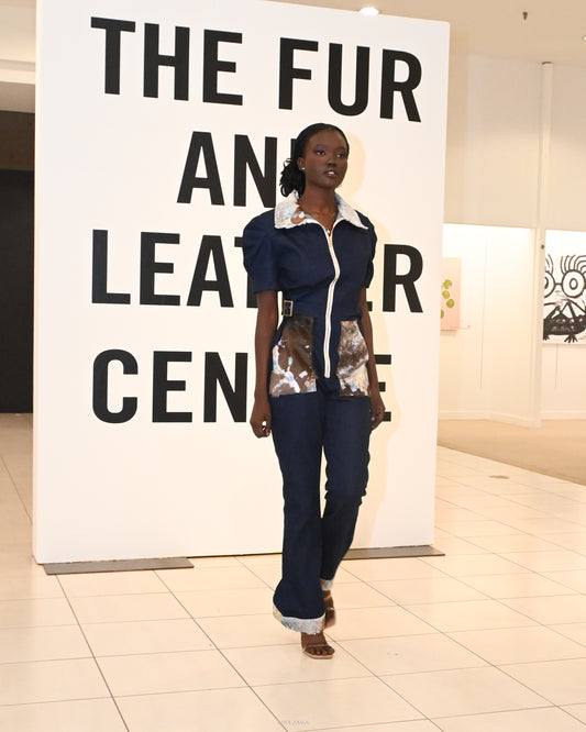 Denim and Cow Hyde Jumpsuit