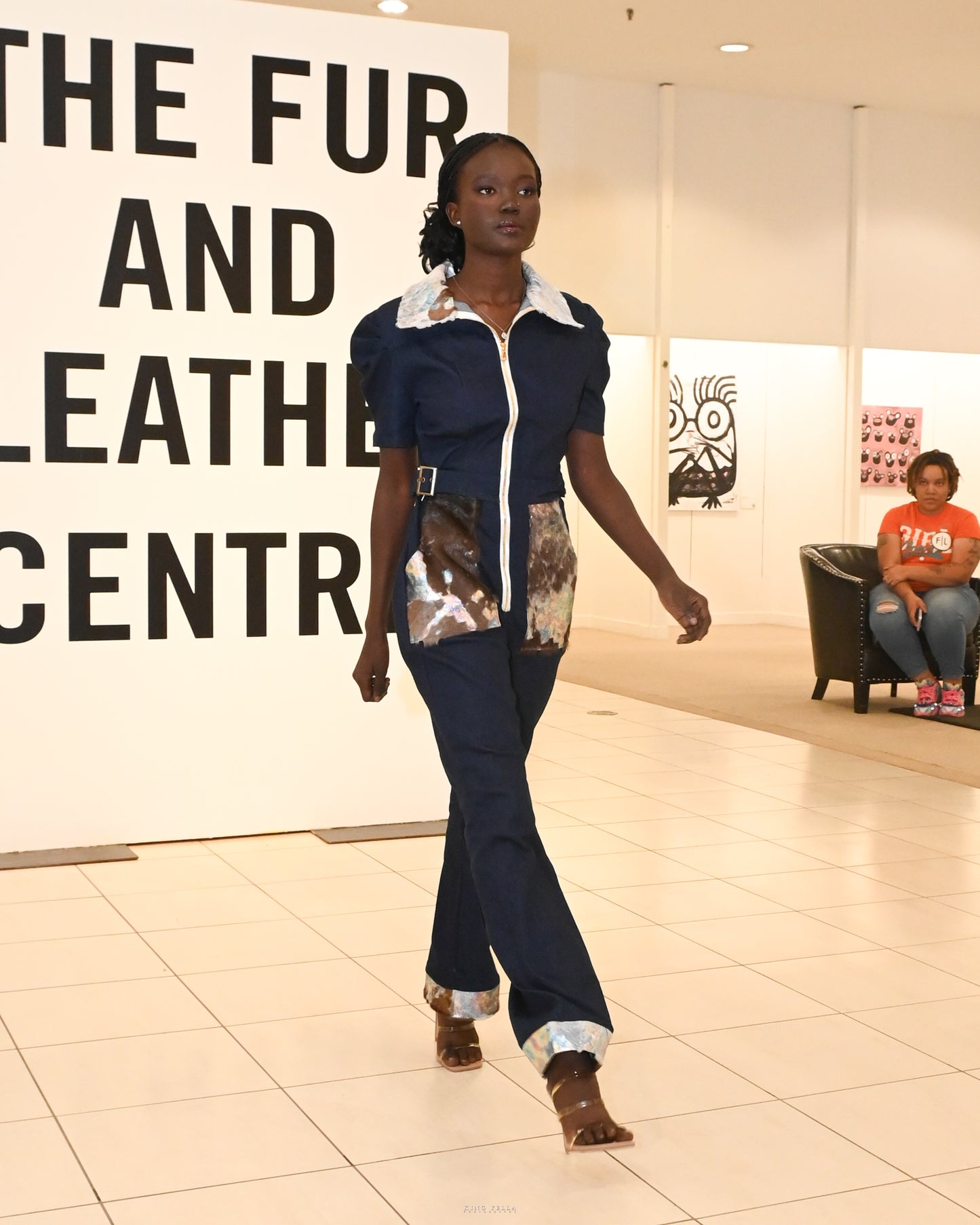 Denim and Cow Hyde Jumpsuit