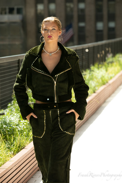 Studded Shearling Custom Biker Jacket Set