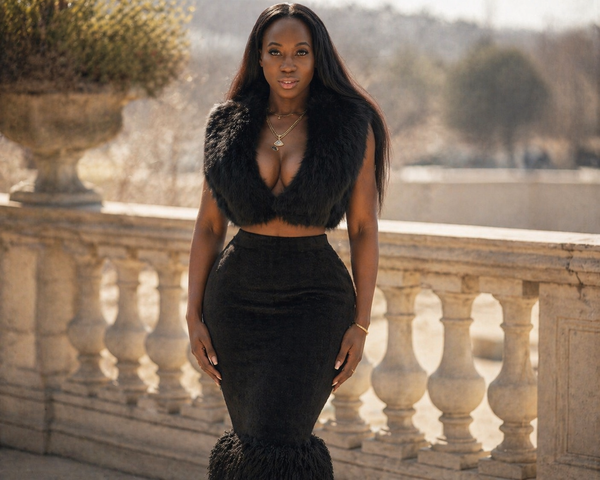 Black Fox Fur Trimmed Two-Piece Set