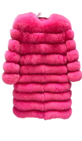 Bright Pink Fox Fur Coat Statement Coat