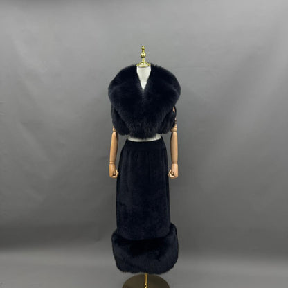 Black Fox Fur Trimmed Two-Piece Set