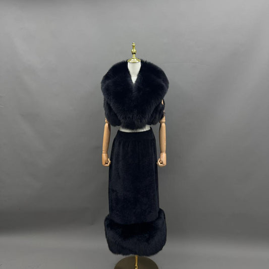 Black Fox Fur Trimmed Two-Piece Set