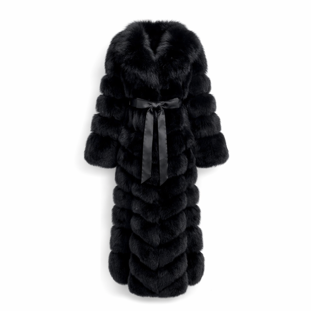 Black Full-Length Fox Fur Statement Coat