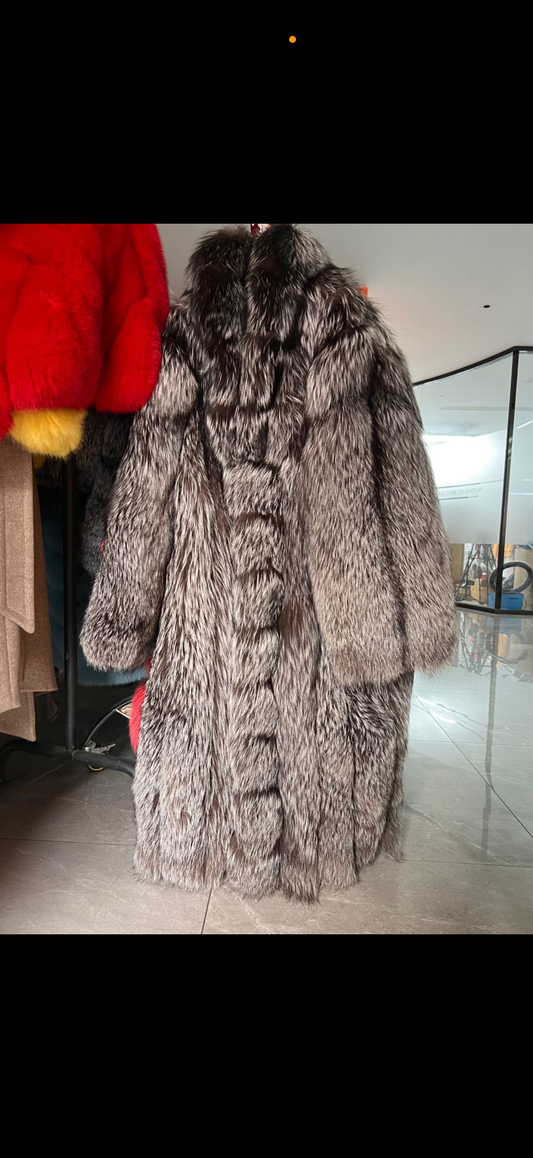 Long Statement Silver Fox Fur Coat