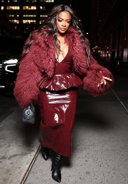 Burgundy Mongolian Jacket (Kandi-inspired energy)