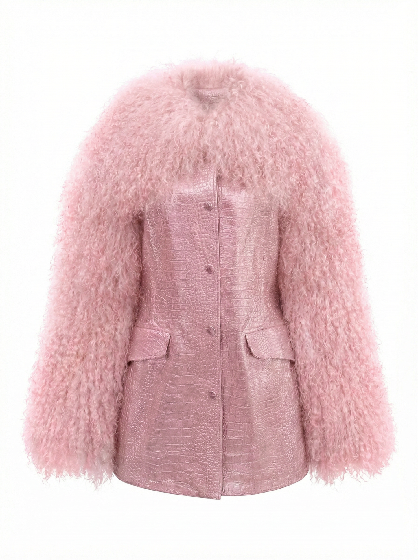 Pink Croc Mongolian Sleeve Coat Dress
