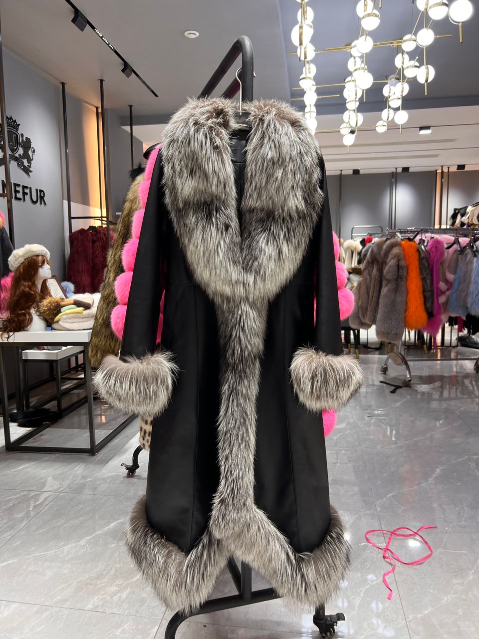 Leather Coat With Silver Fox Fur Trim Statement Coat | FGM Bespoke