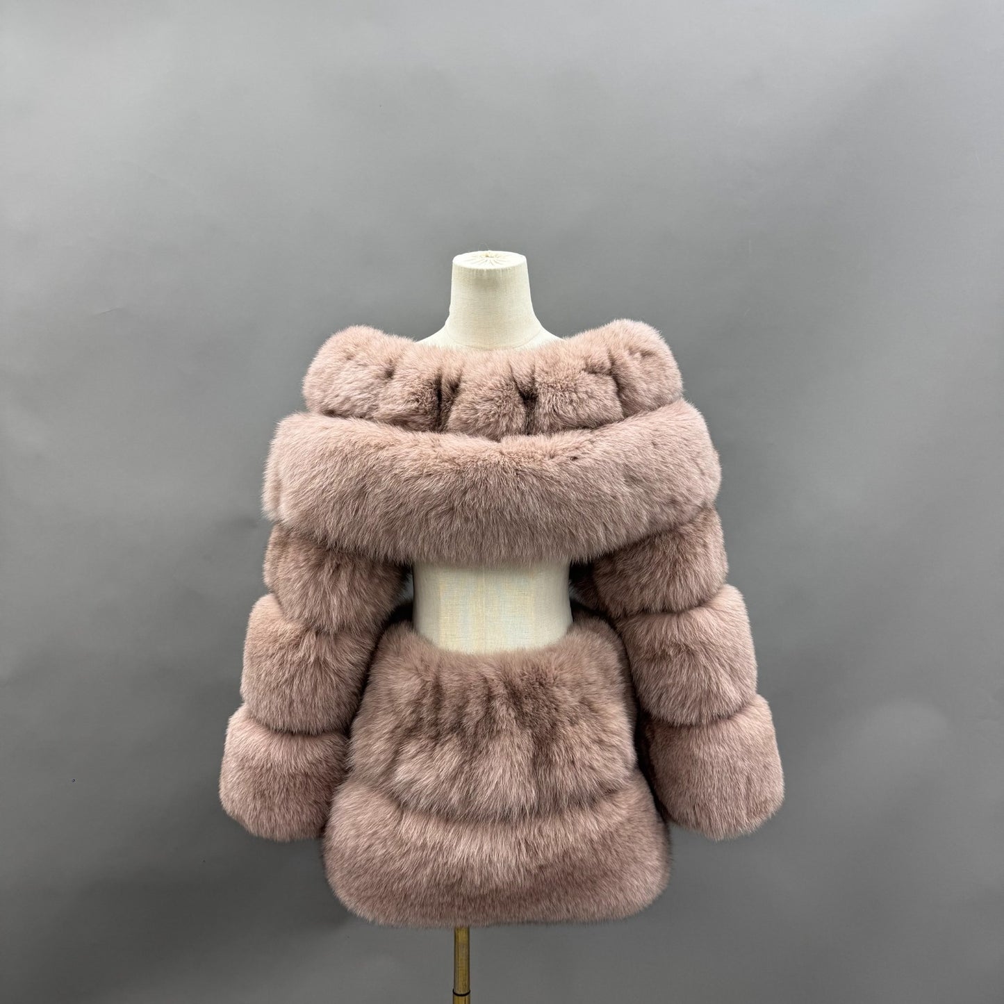 Taupe Off Shoulder Fox Fur Set
