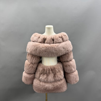 Taupe Off Shoulder Fox Fur Set