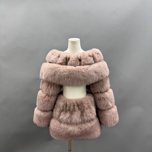 Taupe Off Shoulder Fox Fur Set