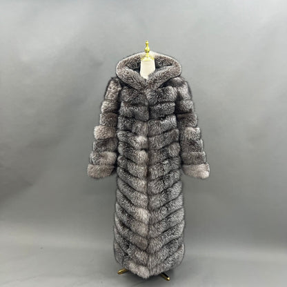 Full-Length Silver Fox Fur Coat, 4-in-1 Convertible