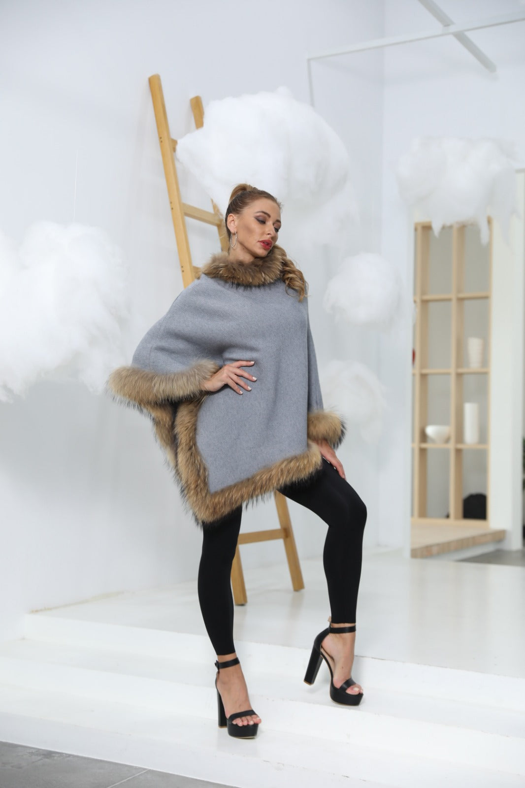 Signature Fox Trim Knit Cape Collection