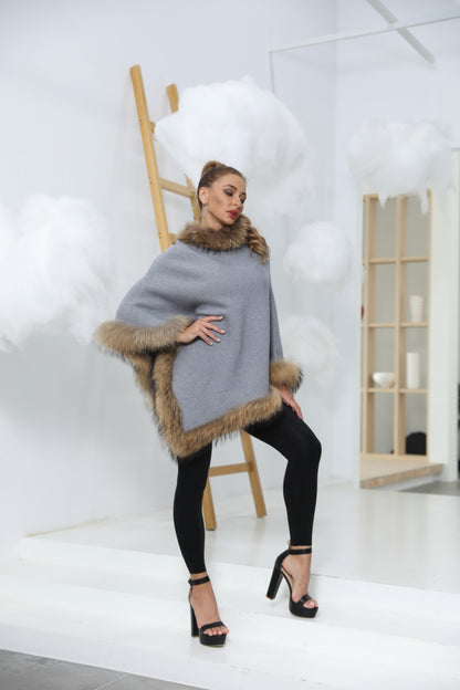Signature Fox Trim Knit Cape Collection
