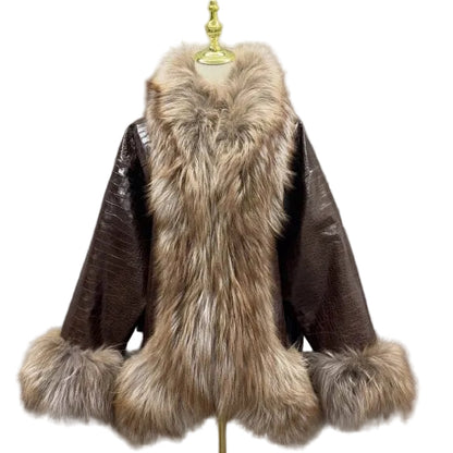 Brown Crocodile-embossed Leather & Golden Isle Fox Coat | FGM Bespoke