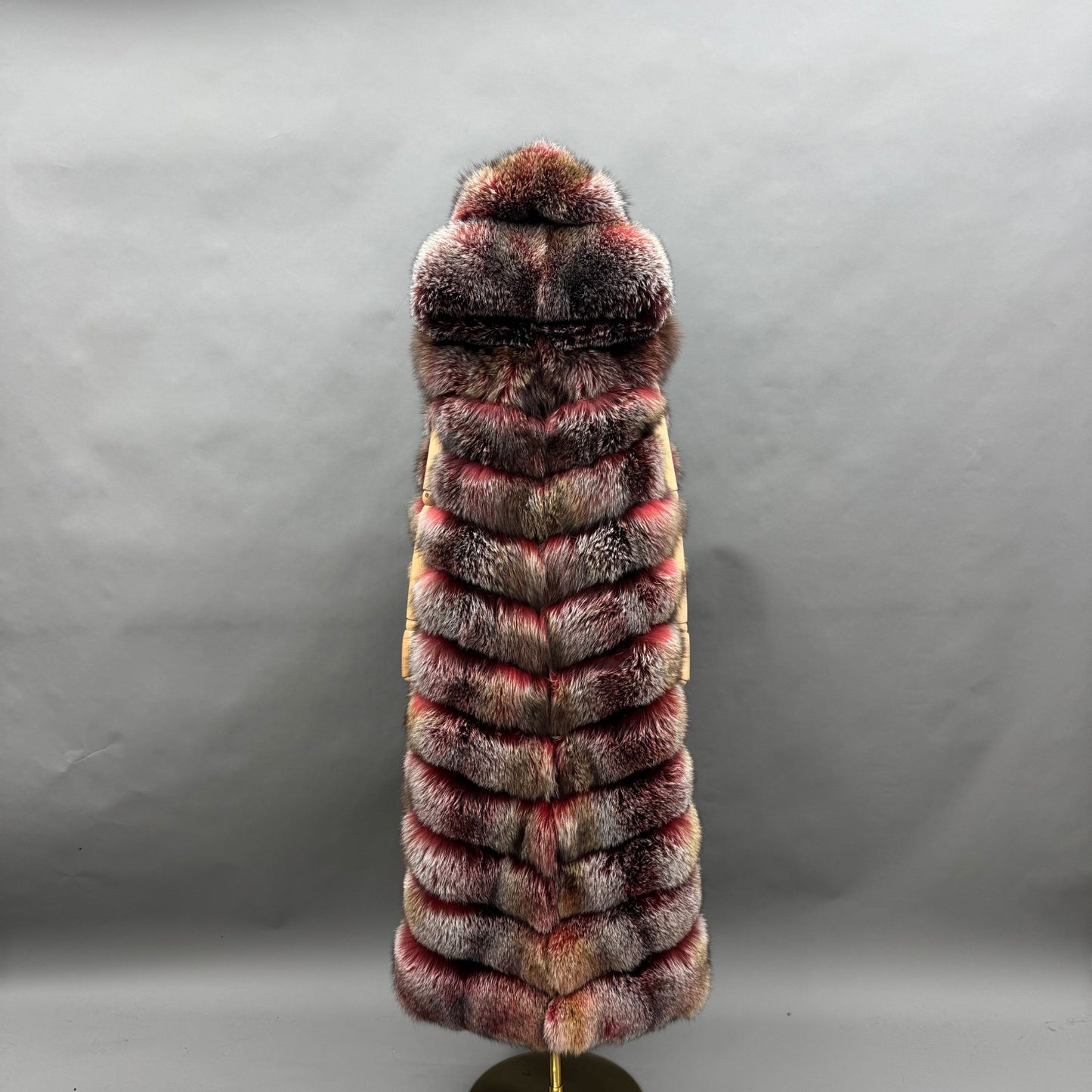 Crimson Frost Fox Hooded Full-Length Vest