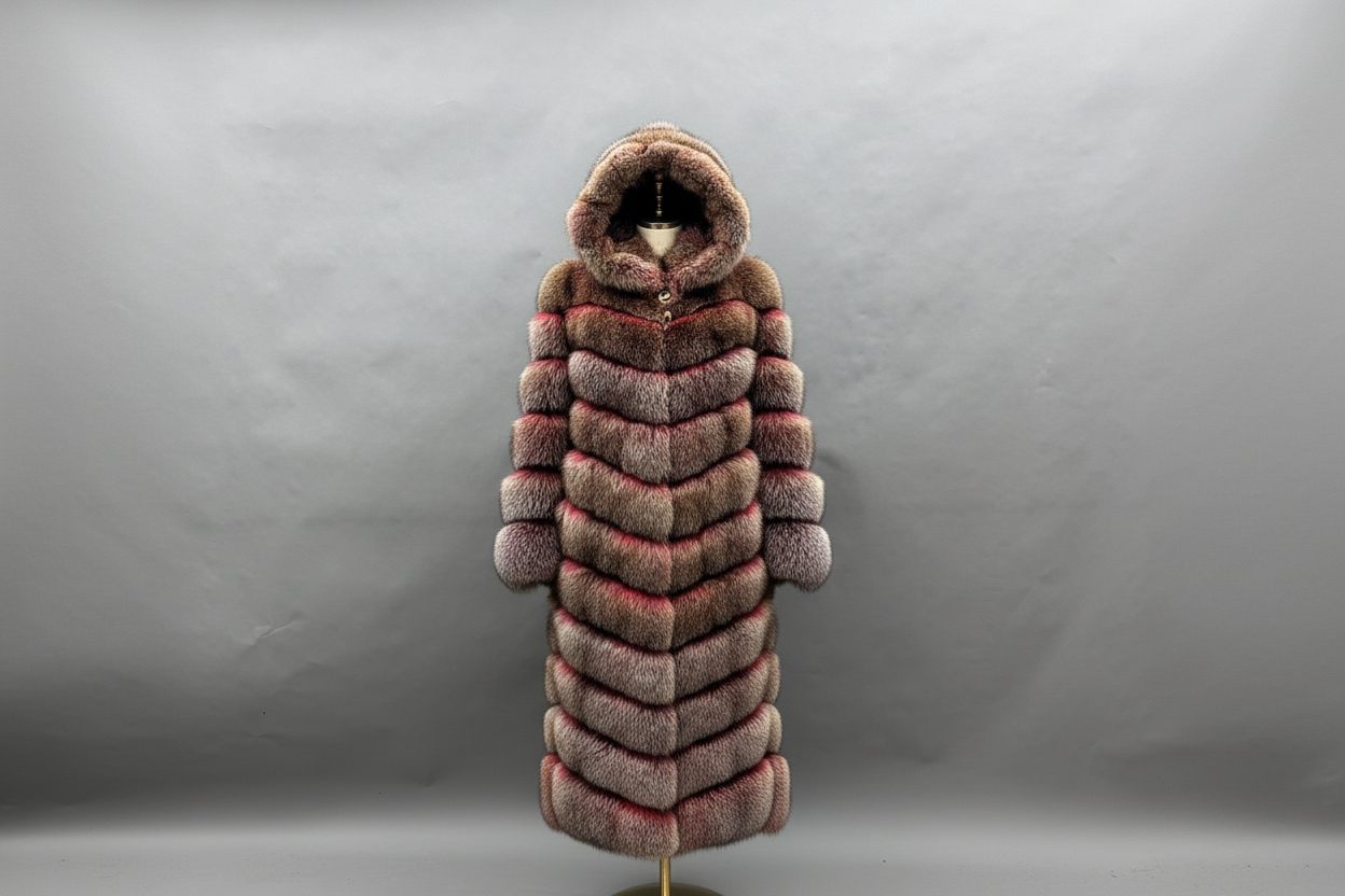 FGM 4-in-1 Hooded Chevron Fox Coat