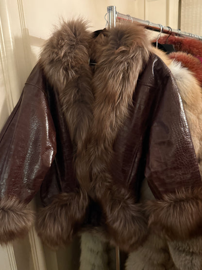 Brown Crocodile-embossed Leather & Golden Isle Fox Coat | FGM Bespoke