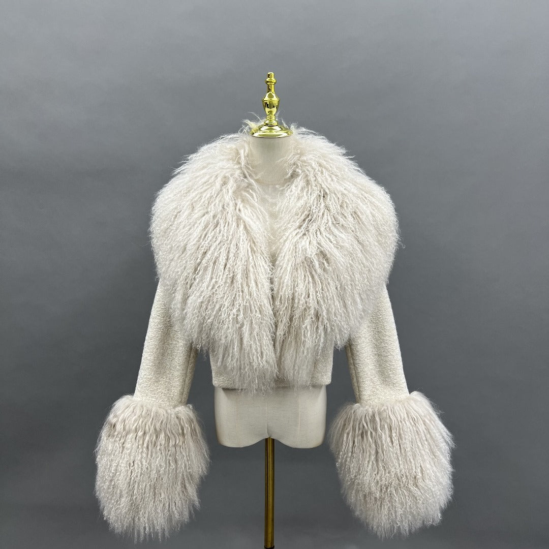 Ivory Mongolian Lamb Cropped Jacket