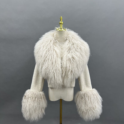 Ivory Mongolian Lamb Cropped Jacket
