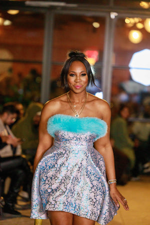 Teal Fox And Brocade Cocktail Dress | FGM Bespoke