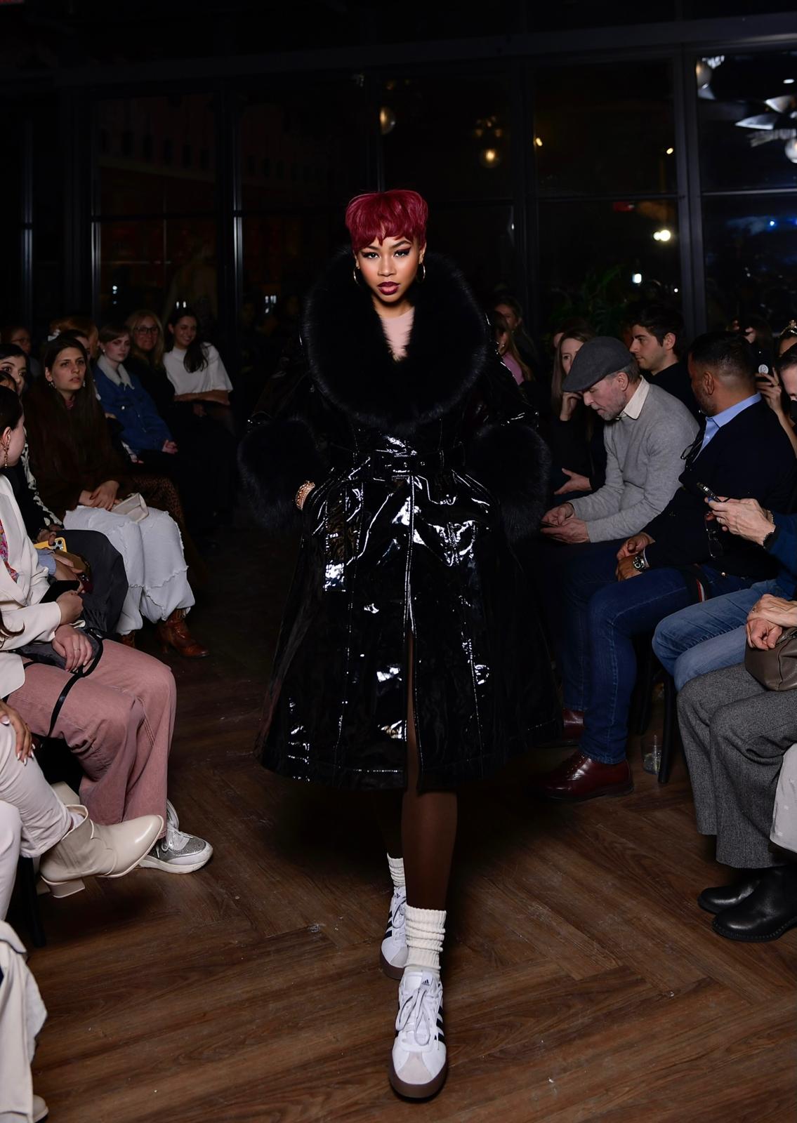Black Slicker Trench with Fox Trim