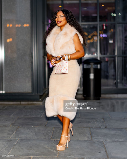 Champagne Fox Fur Trimmed Two-Piece Set