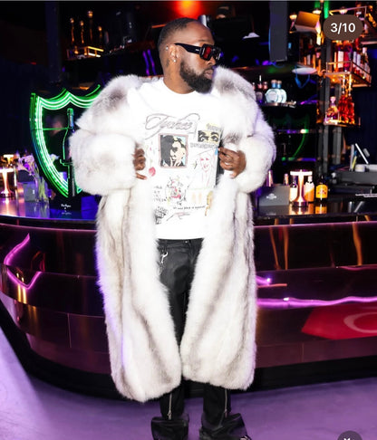 Unisex Full-Length Natural Blue Fox Fur Coat – White