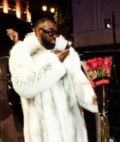 Unisex Full-Length Natural Blue Fox Fur Coat – White