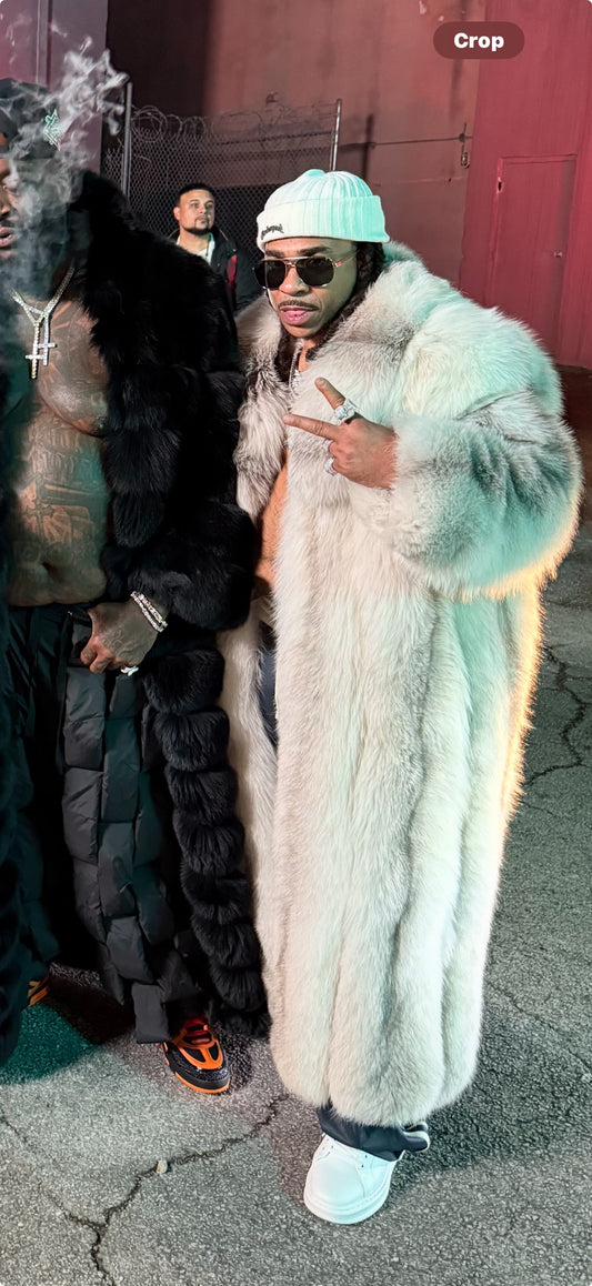 Unisex Full-length Natural Blue Fox Fur Coat (white) | FGM Bespoke