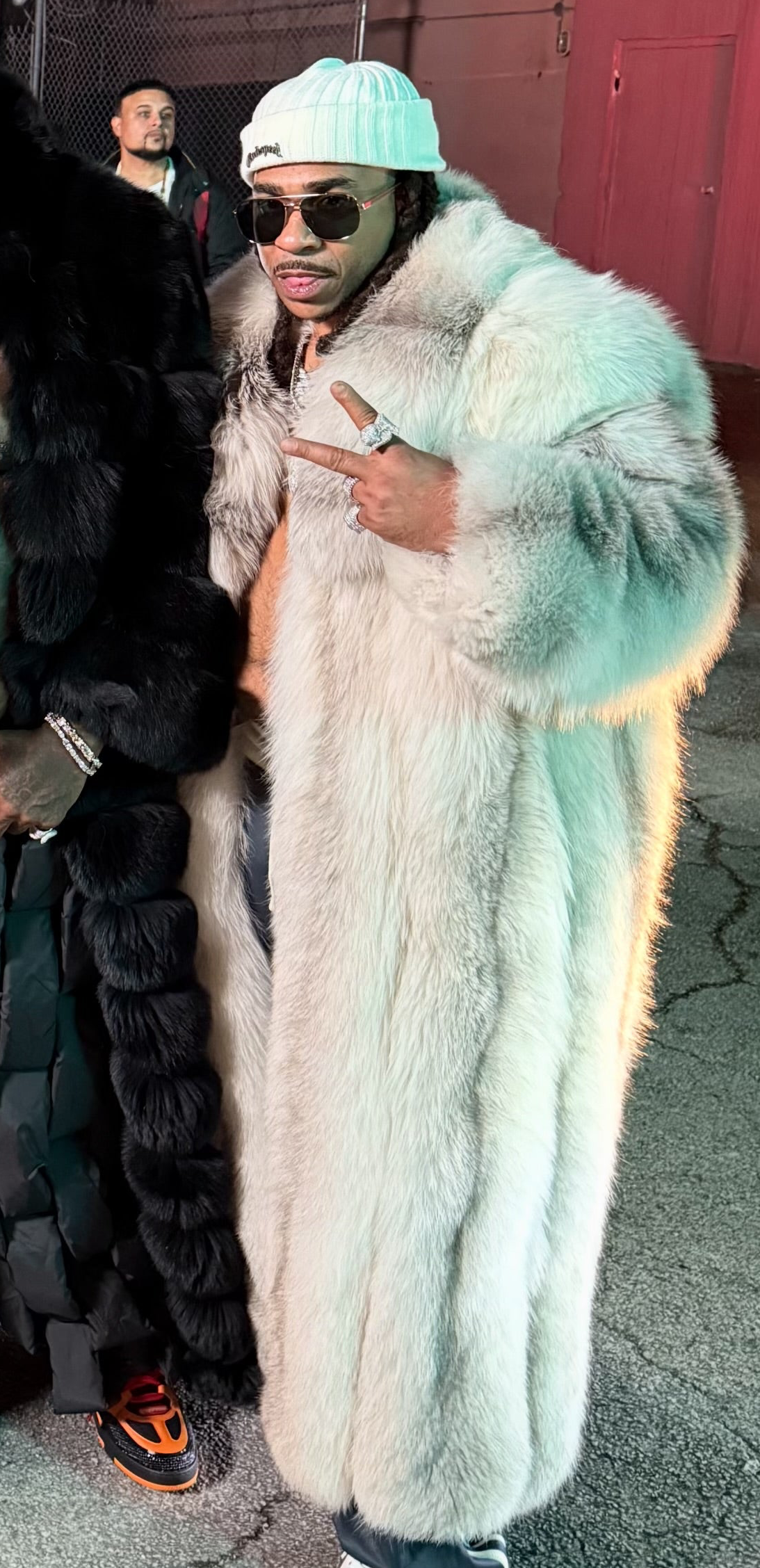 Unisex Full-Length Natural Blue Fox Fur Coat – White