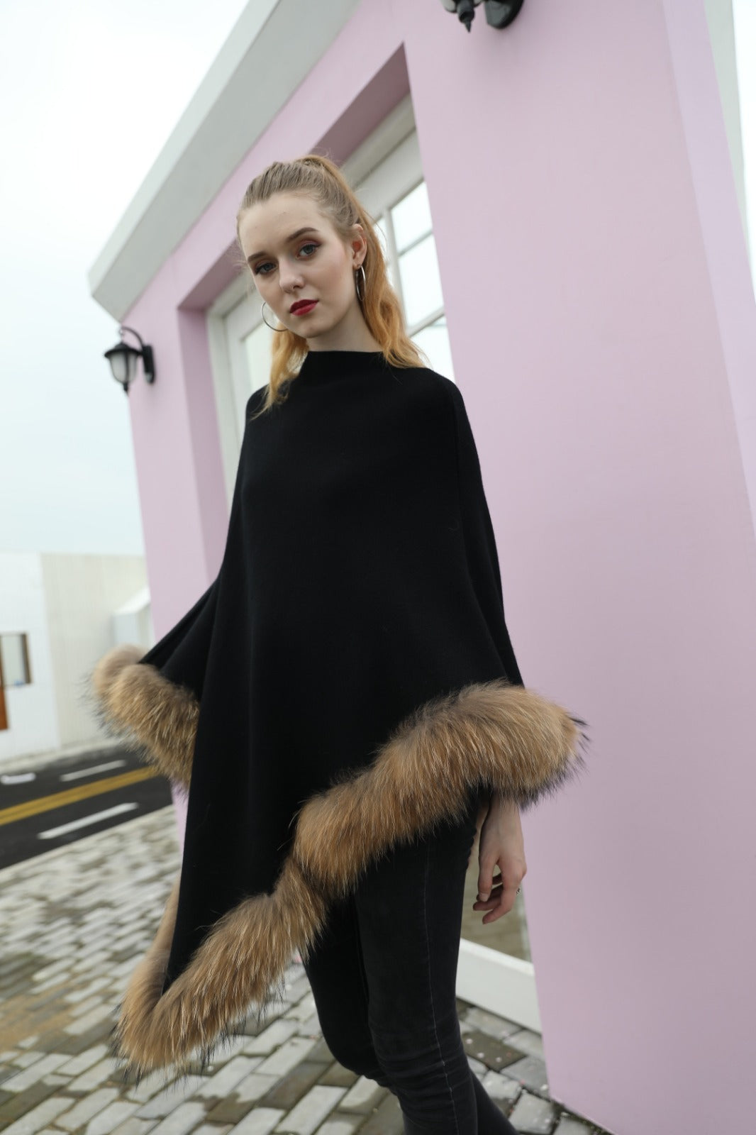 Signature Fox Trim Knit Cape Collection