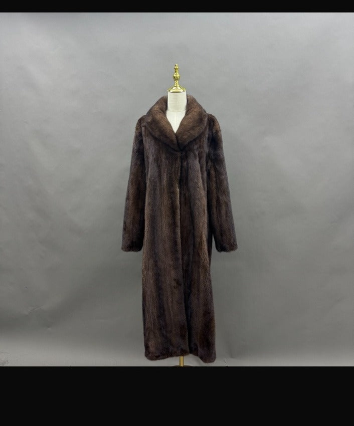 Full length chocolate mink coat, original product photo