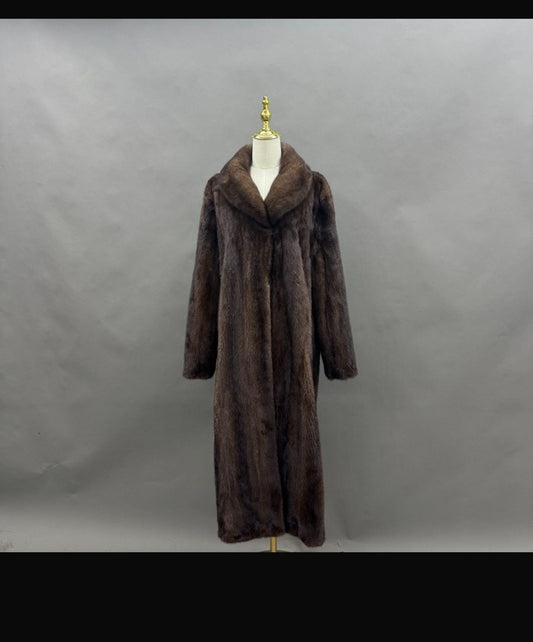 Full length chocolate mink coat, original product photo