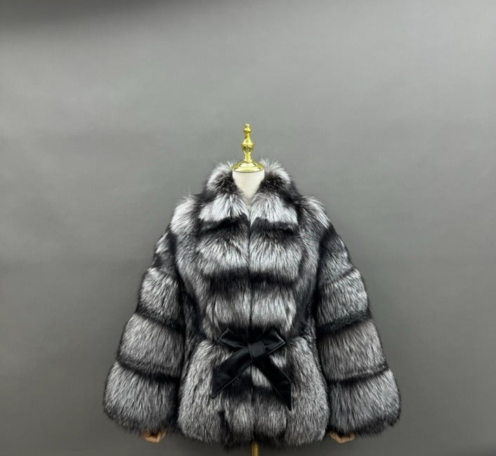 Silver belted luxury jacket, original product photo