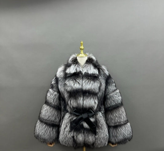 Silver belted luxury jacket, original product photo