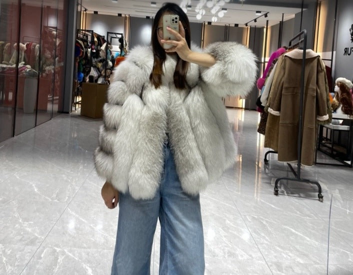 Winter white oversized luxury jacket, original product photo