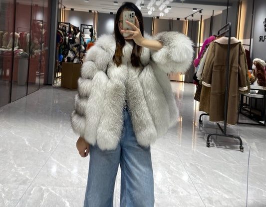 Winter white oversized luxury jacket, original product photo