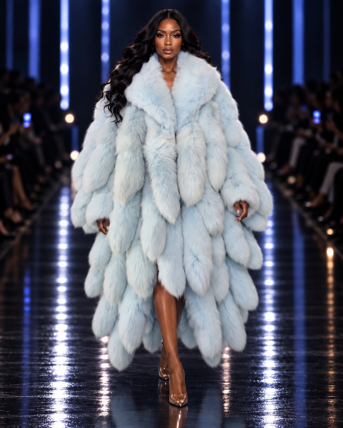 FGM Fox Tail Statement Coat - Ice Blue