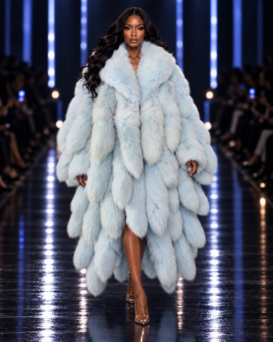 FGM Fox Tail Statement Coat - Ice Blue