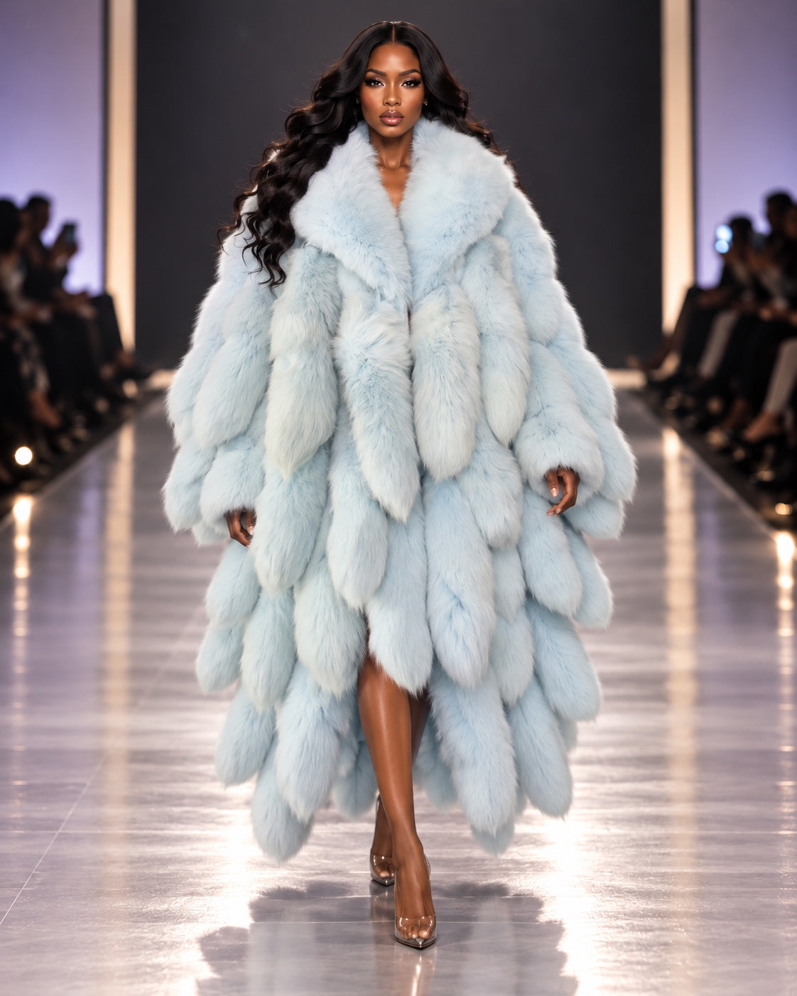 FGM Fox Tail Statement Coat - Ice Blue