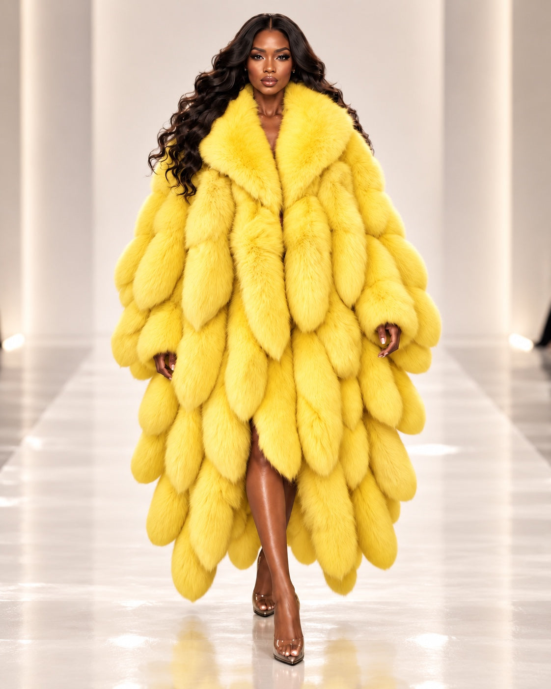FGM Fox Tail Statement Coat - Yellow