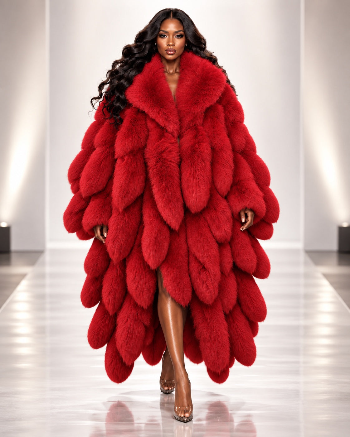 FGM Fox Tail Statement Coat - Red